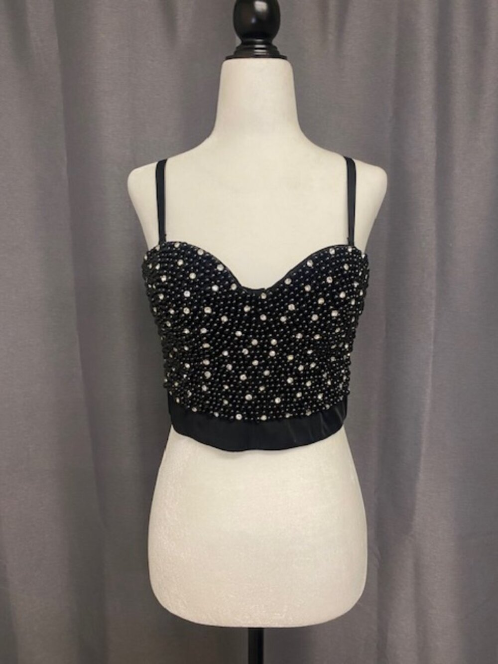 Beaded Bustier Bra corset Honey The Sang Black and Rhinestone Size Large